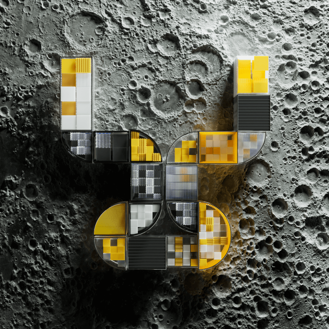 Industrial cubes on moon background.